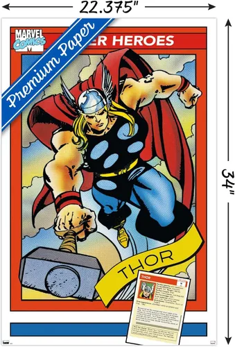 Vista 3 de Trends International Marvel Trading Cards - Póster de pared de Thor, 22.375 x 34 pulgadas, versión premium sin marco