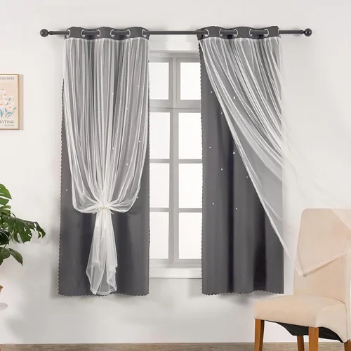 Vista 46 de indistar Cortinas opacas con recortes de estrellas para dormitorio de niña, cortinas de oscurecimiento para habitación de bebé, cortinas