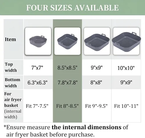Vista 3 de Golden Associate Forros cuadrados de silicona para freidora de aire de 8 a 8.5 pulgadas, 2 unidades, antiadherentes, de grado alimenticio