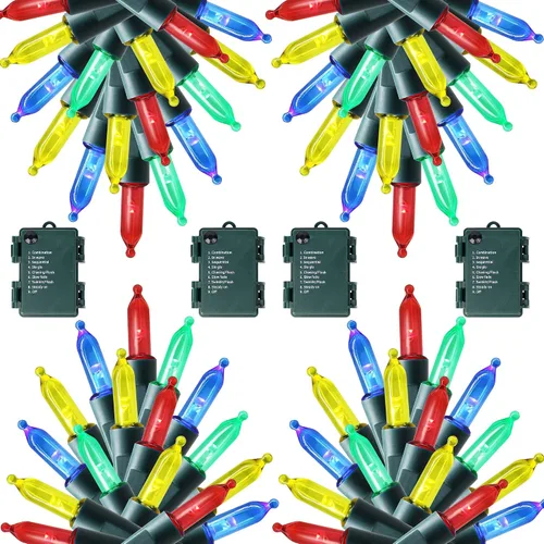 Vista 8 de Joliyoou Paquete de 2 tiras de luces multicolor, 16 pies, funciona con pilas, para interiores y exteriores, luces de hadas de Navidad