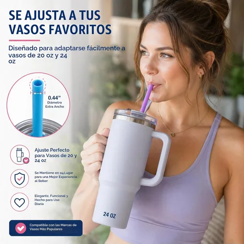 Vista 8 de Juego de 5 pajitas de silicona reutilizables anchas de 10 pulgadas de largo