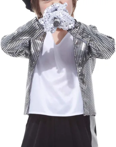 Vista 3 de Disfraz para niños de los años 80 de Michael Cosplay Hip Hop con guantes a juego