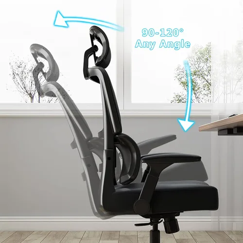 Vista 6 de Silla de computadora de respaldo alto para el hogar, silla de oficina ergonómica cómoda con soporte lumbar, silla tapizada de malla