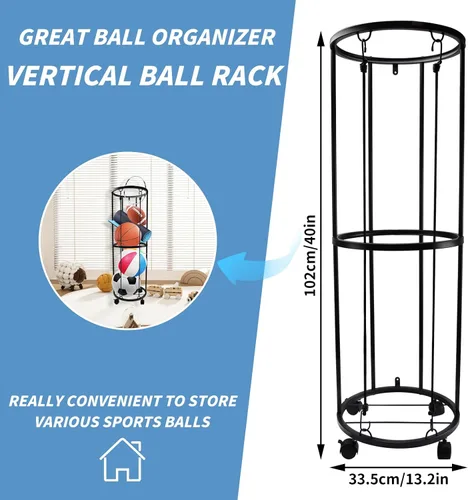 Vista 8 de Qivine Soportes de baloncesto de garaje para pelotas, organizador de equipo deportivo rodante con ruedas, 40 x 13.2 pulgadas, almacenamiento
