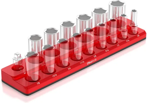 Vista 22 de Olsa Tools - Organizador magnético de llaves de vaso Con accionamiento de 1/4 pulgada Métrico Rojo Con capacidad para 26 llaves de vaso