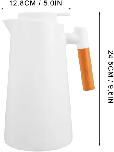 Vista 3 de Yardwe Jarra térmica de doble pared aislada al vacío con mango de madera, pequeña jarra aislada para bebidas calientes o frías, mantiene caliente