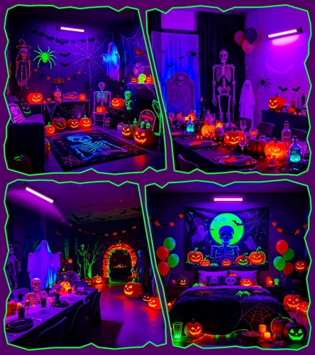 Vista 7 de Paquete de 2 barras de luz negra LED de 42W, luz negra con cable de 6 pies + interruptor + enchufe, suministros de fiesta de luces negras que