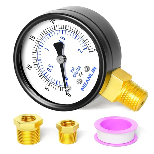 Vista 10 de MEANLIN MEASURE - Manómetro electromecánico de 2" de esfera con cara, NPT de 1/4 de pulgada, para bomba de pozo, con bujes hexagonales NPT de 1/2