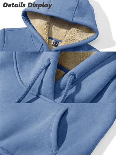 Vista 72 de MAGCOMSEN Sudaderas con capucha para mujer, con forro de sherpa, de vellón, para invierno, cálido, pesado, de algodón, con bolsillo