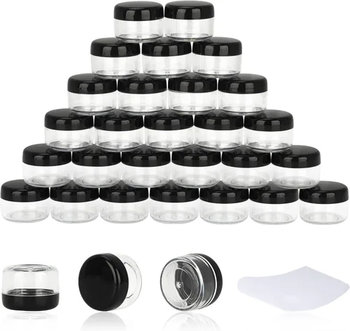 Vista 25 de 50 unidades de 5 gramos de envases de muestra, tarros vacíos de 5 ml con tapas, pequeños envases cosméticos, tarros de muestra mini con 4 cucharas