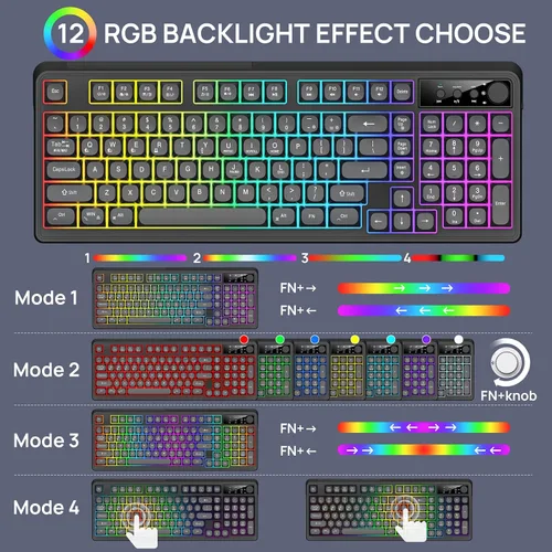 Vista 4 de KOLMAX BT98 - Combo de teclado y mouse inalámbricos, triple modo de 2.4 Gcon cableBluetooth, teclado y mouse para juegos, ergonómico recargable
