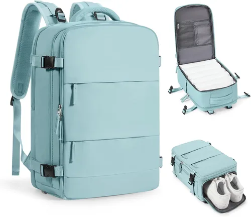 Vista 19 de Mochila de viaje grande, bolsa de mano, aprobada para aviones, para artículos personales, para hombre o mujer, color beige con marrón