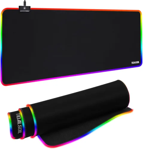 Vista 10 de TIDALSOIL - Alfombrilla de mouse RGB para juegos con concentrador USB de 4 puertos, 31.5 x 11.8 pulgadas 13 Light Modes RGB Gaming Mouse Pad With