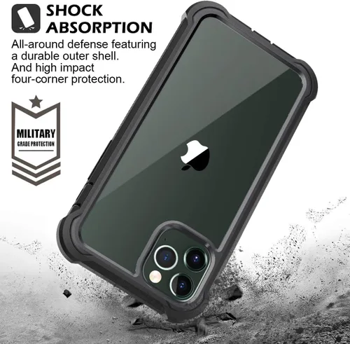 Vista 6 de Dexnor Funda para iPhone 11 Pro con protector de pantalla, transparente, resistente, de cuerpo completo, a prueba de golpes, parte trasera dura