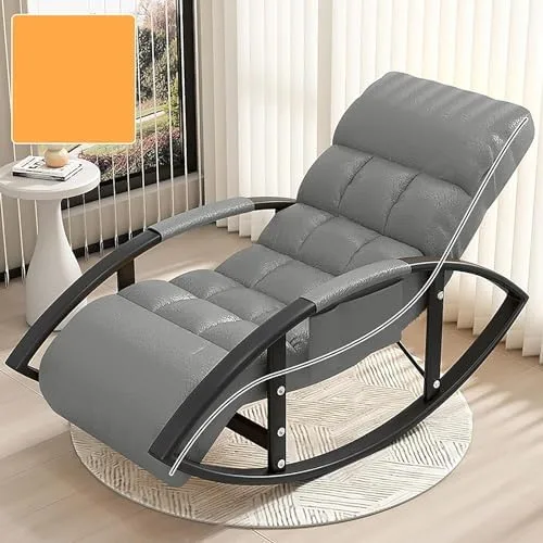 Vista 5 de Large Adjustable Reclining Rocking Chair Set with Footrest for Living Room and BalconyComfortable Outdoor Indoor Seating Solution,Amarillo-Golden