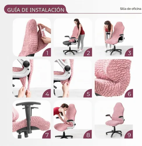 Vista 8 de PAULATO BY GA.I.CO. Funda elástica para silla de oficina y juegos, funda transpirable para sillón de computadora de escritorio con cremallera Rosa