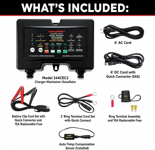 Vista 4 de BatteryMINDer cargador/mantenedor/sistema desulfator de batería de 5 etapas, 24V, 1/2/4 Amp, Modelo #244CEC1