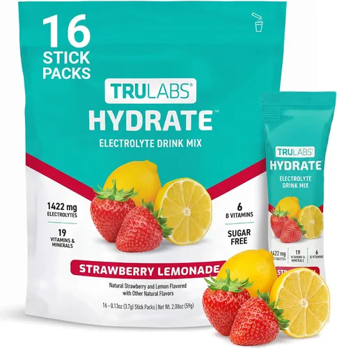 Vista 8 de TRULABS Hydrate - Mezcla de bebida con electrolitos – Sabor cítrico Splash, paquetes de hidratación sin azúcar con electrolitos de 1422 mg y 19