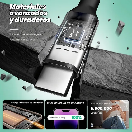 Vista 3 de Travel Vacation Essentials Cable de Carga Múltiple USB C, Paquete de 2 Cables de Carga 3 en 1 de Nailon de 4 Pies para Múltiples Dispositivos