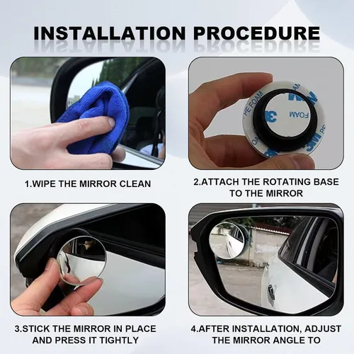 Vista 3 de 4 espejos de punto ciego para automóvil, espejo retrovisor HD de 2 pulgadas, redondo de vidrio sin marco, accesorios exteriores con gran angular