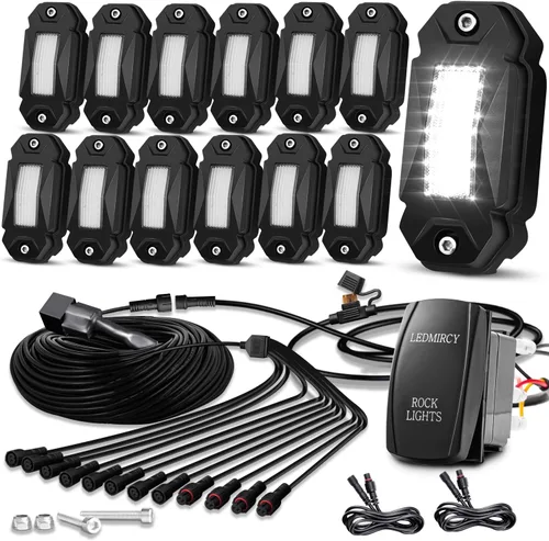 Vista 9 de LEDMIRCY Kit de luces de roca blanca pura con interruptor arnés de cable, 12 luces LED de roca blancas para camiones todoterreno, ATV, UTV, SUV