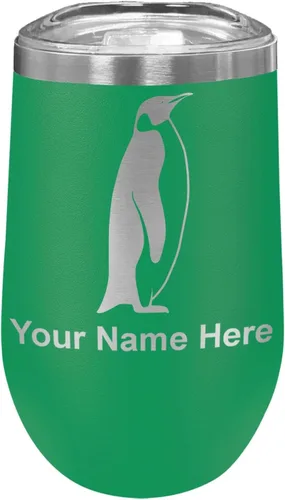 Vista 15 de LaserGram Vaso de vino de acero inoxidable de doble pared, pingüino, grabado personalizado incluido (negro)