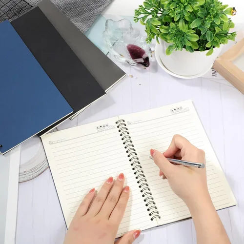 Vista 6 de Epakh 18 paquetes de cuadernos en espiral, cuadernos A5, 50 hojas de papel grueso y tapa dura de estraza a rayas para suministros de oficina, 5.5 x