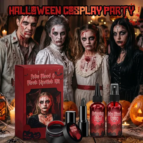 Vista 7 de 4PCS Halloween Fake Blood Kit Cosplay Vampire Makeup Accessories