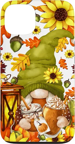 Vista 6 de iPhone 15 Hello Fall Gnomo para mujer, diseño de hojas de otoño, diseño de calabaza