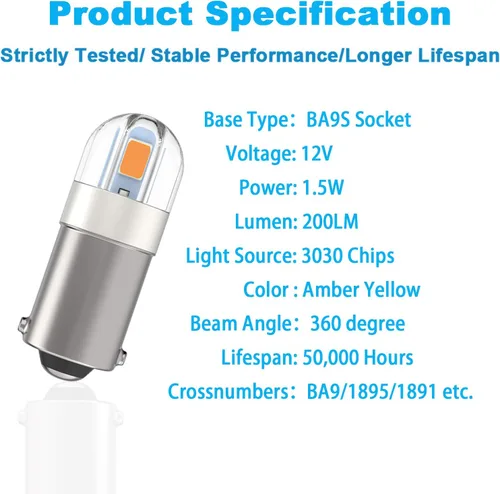 Vista 4 de Serundo Auto BA9S - Bombilla LED BA9 1895 1891 53 57, bombilla LED 2SMD 3030 Chips 47830 64111 3893 para interior de automóvil, cúpula de mapa
