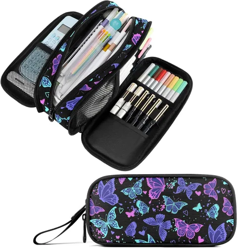 Vista 20 de Fustylead Estuche para lápices de gran capacidad para notas musicales, bolsa de maquillaje multiusos, bolsa de almacenamiento para oficina