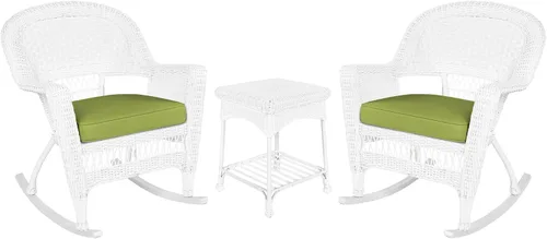 Vista 11 de Jeco Juego de sillas de mimbre Rocker de 3 piezas con cojín verde, negro