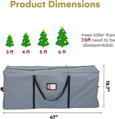Vista 3 de HOLIDAY SPIRIT Bolsa de almacenamiento para árbol de Navidad, bolsa impermeable para árbol de Navidad con asas reforzadas duraderas y cremalleras
