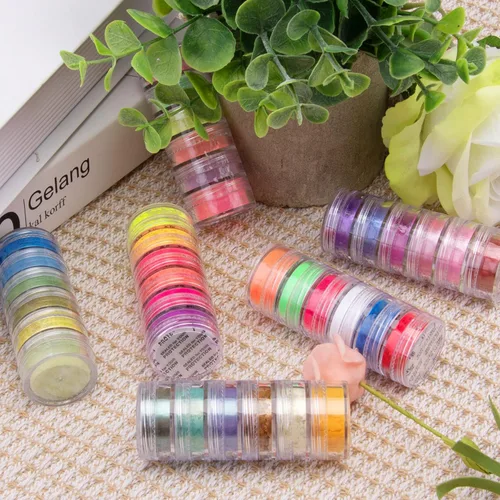 Vista 4 de Duufin 36 colores de pigmento de uñas en gel acrílico pigmentos coloridos luminosos iridiscentes con purpurina perlado de alto brillo halo en polvo