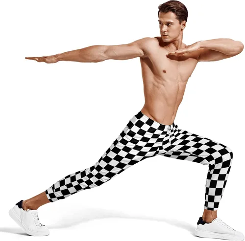 Vista 4 de INZVKJLU Black White Checkered Sweatpants for Men Printed Joggers Pant Drawstring Sports Pants
