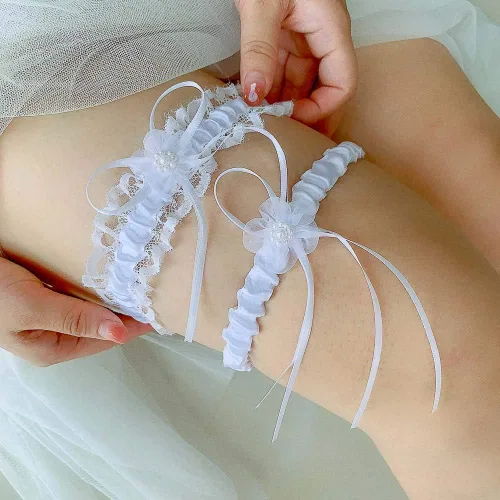 Vista 2 de Ligas de boda para novia, liga de encaje para novia, liguero blanco para mujer, liga de boda, liga de graduación, accesorios de novia