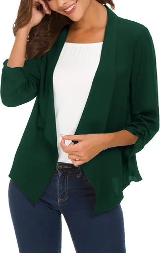 Vista 2 de Blazer ligero de gasa fina con mangas fruncidas para mujer
