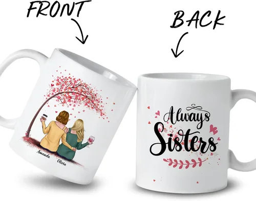 Vista 2 de Gossby - Taza de café personalizada para mujer, 2 unidades, con nombres personalizados Taza personalizada para dos mujeres, taza de café
