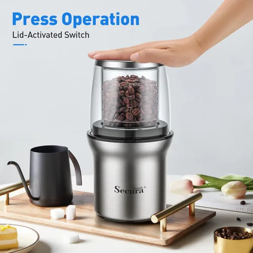 Vista 3 de Secura Brands - Molinillo eléctrico para café y especias For Spices, Coffee Bean, Glass, 2 Removable Bowl, Pulse Control, Dry and Wet Grinding