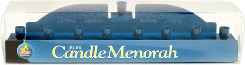 Vista 3 de Ner Mitzvah Blue Candle Menorah - Se adapta a todas las velas estándar de Janucá - Diseño clásico de pared