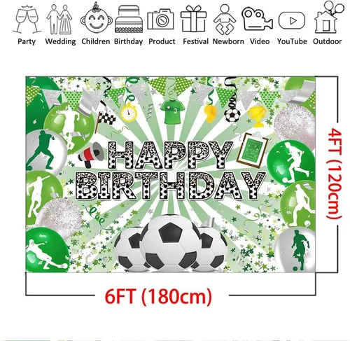 Vista 4 de Mocsicka Telón de fondo de cumpleaños con temática de fútbol, decoración de fiesta de fútbol, fondo de fotos, decoraciones de fiesta de fútbol