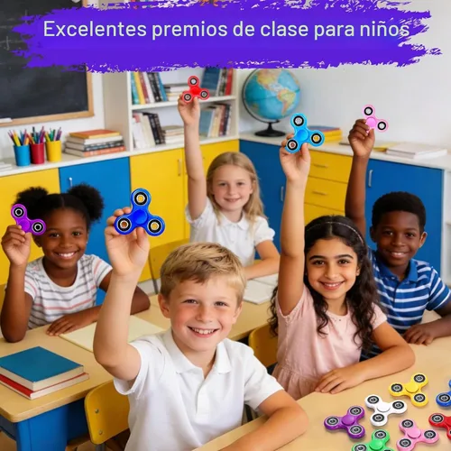 Vista 3 de Fidget Spinners de mano. Juguete para estrés, ansiedad, TDAH, para la relajación de los estudiantes, terapia relajante. Combo de venta de 12
