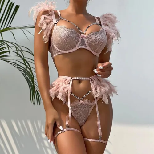 Vista 6 de Conjunto de lencería sexy de encaje para mujer, brasier de perspectiva ajustable, parte inferior sexy transparente