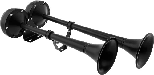 Vista 2 de Vixen Horns Claxon de Aire Fuerte y Potente con Trompetas Duales de Acero Inoxidable Marinas para Barcos/RV/Camiones 12V Negro VXH2112MAR-B