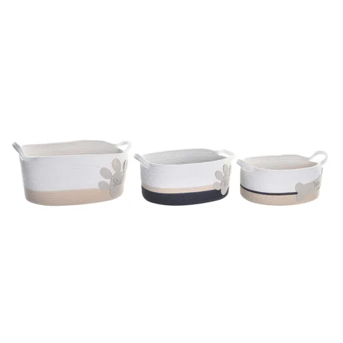 Vista 2 de Juego de Cestas DKD Home Decor Blanco Gris Crema 60 x 31 x 25 cm 3 Piezas