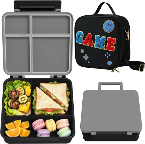 Vista 11 de Lonchera para niños con lonchera Bento con tarro de comida de 8 onzas, color negro