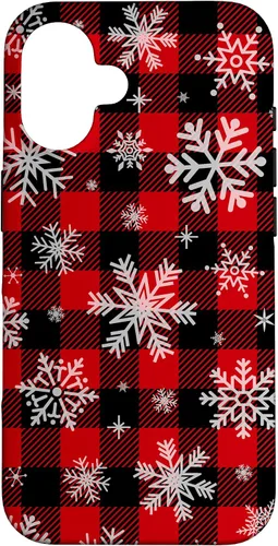 Vista 32 de Snowflakes Snow Snowing Christmas Winter Red Black Plaid Case for iPhone 17