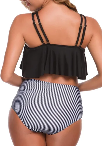 Vista 4 de SuperPrity trajes de baño de dos piezas para mujer, prenda superior con volantes, prenda inferior con cintura alta