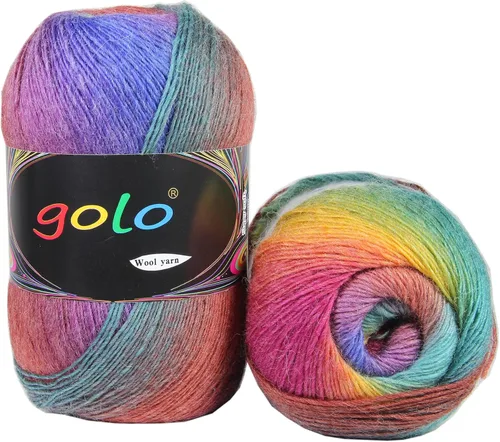 Vista 2 de Hilo de lana golo para tejer 200 yardas, hilo Cachemire multicolor arcoíris