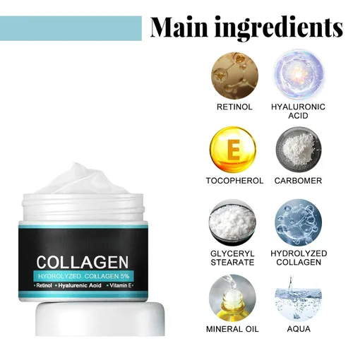 Vista 5 de Crema antiarrugas de colágeno para hombres – 1.76 oz de crema hidratante facial con 5% de colágeno hidrolizado, retinol, ácido hialurónico